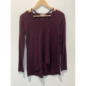 Juicy Coture Womens Top Small Red Black Long‎ Sleeve Knit High Low Hem Soft